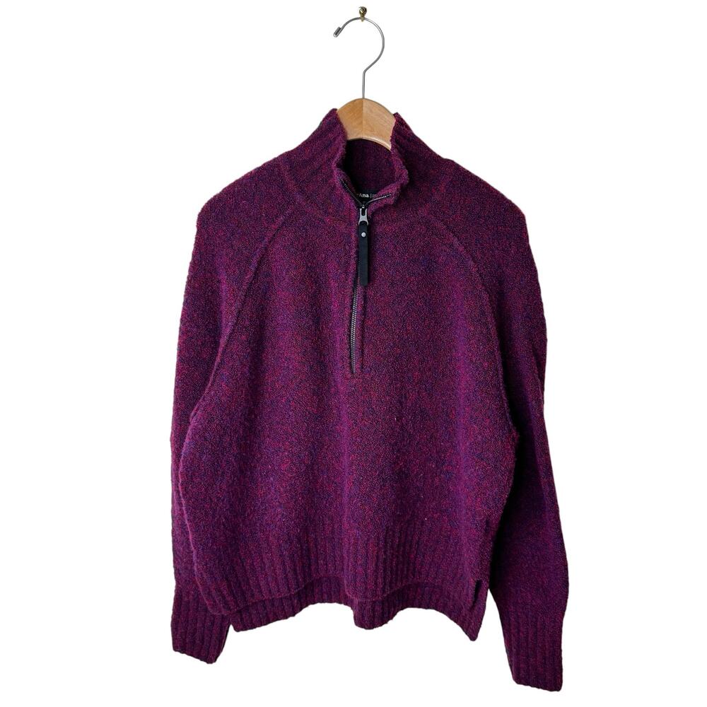 prAna Blazing Star Half Zip Sweater Wool Blend Mulberry Red Blue Size Medium